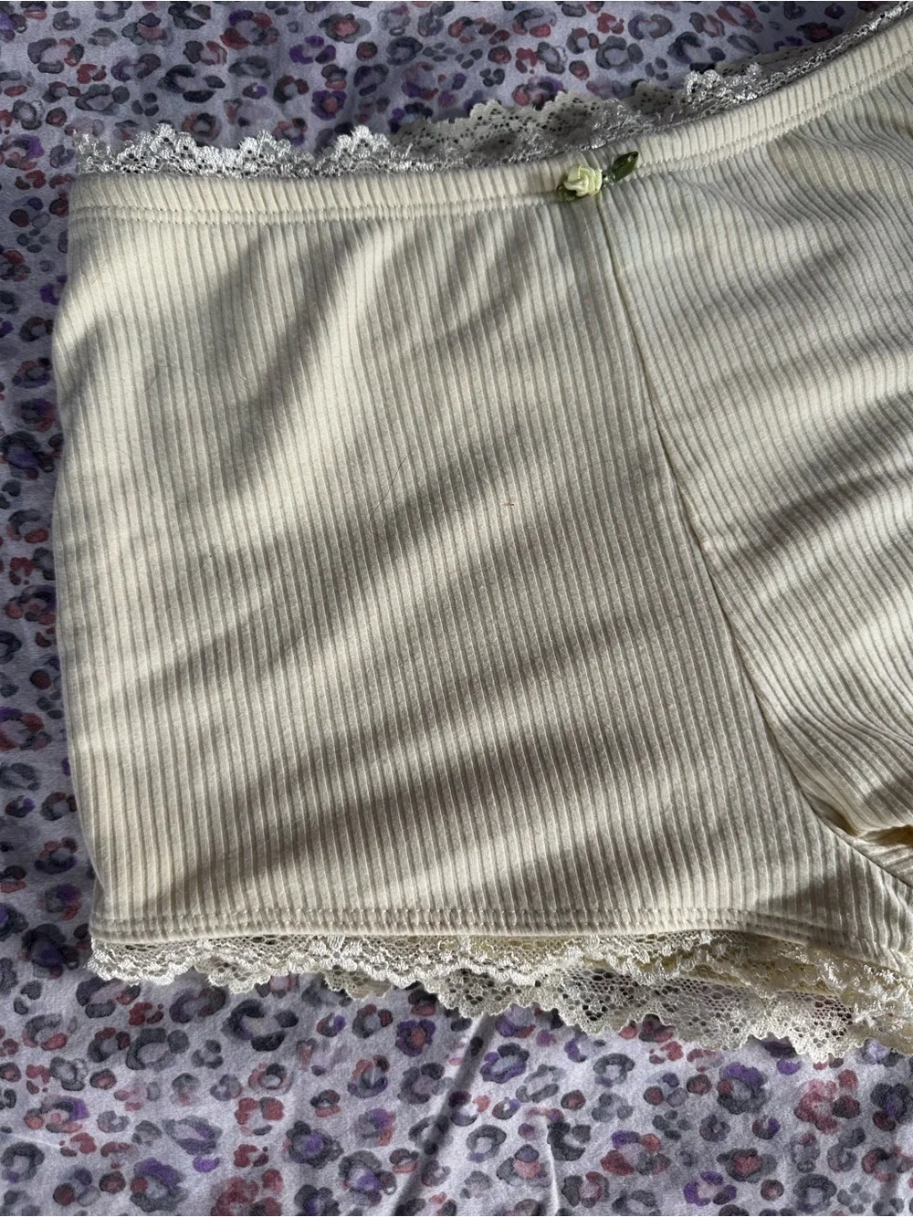 Fashion Nova Cream Yellow Ribbed Lace-Trim Lounge Shorts